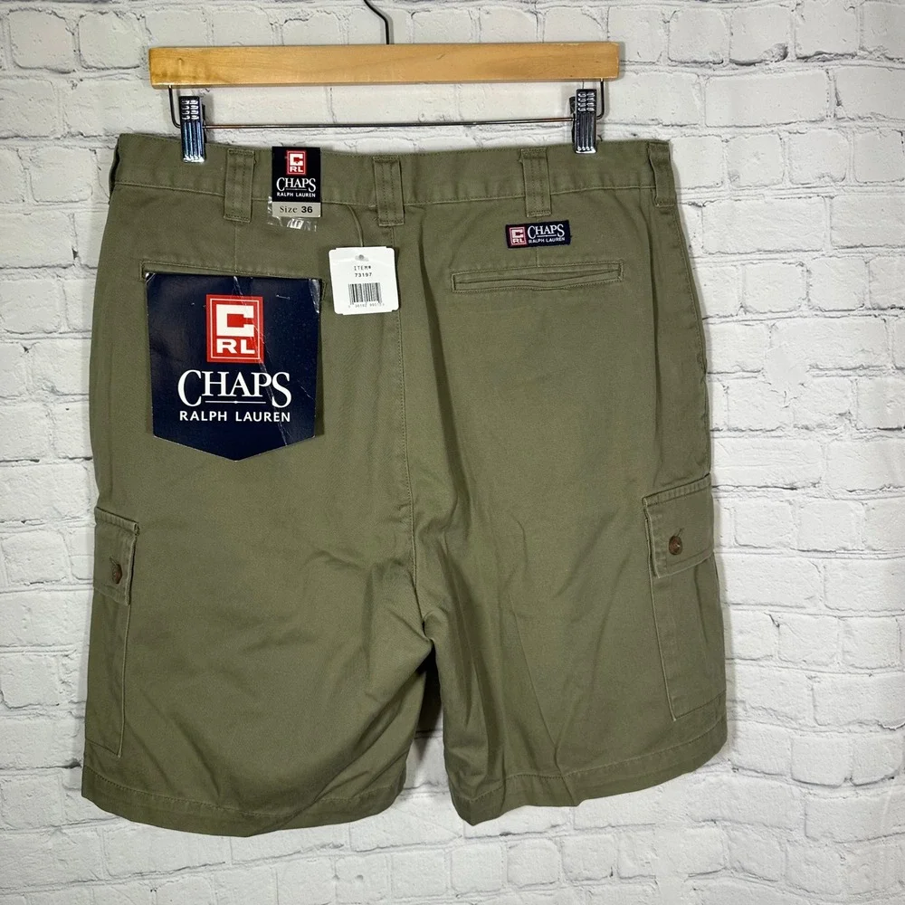 NWT Chaps Ralph Lauren Mens 36 Olive Green Pleated Cargo Shorts Cotton 61160